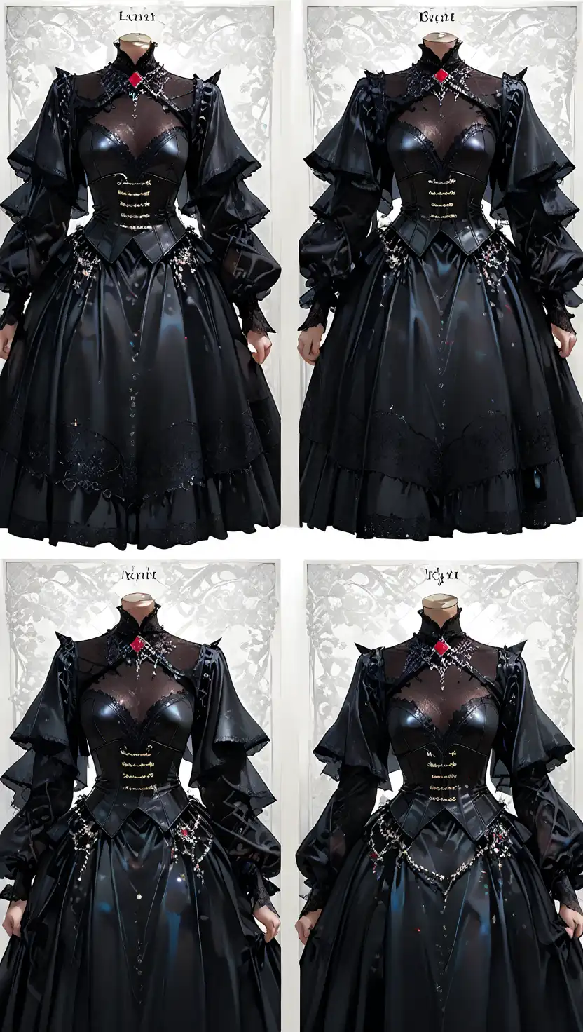 黒いドレスと赤いリボンの四面図のメインビジュアル