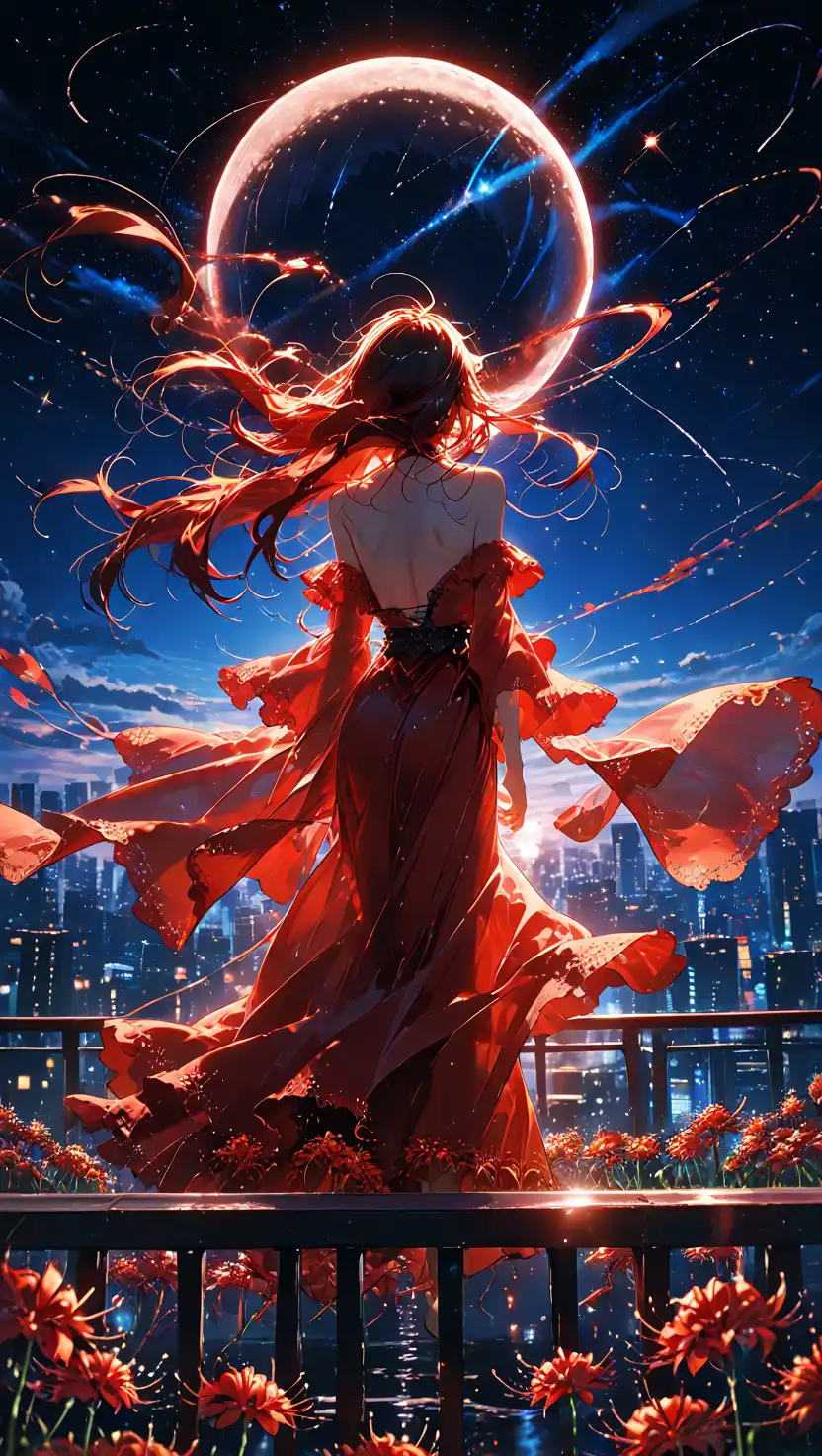 赤いドレスとフェンスの夜のメインビジュアル
