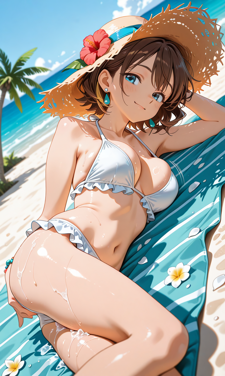 白いフリルビキニと夕暮れの横臥のメインビジュアル