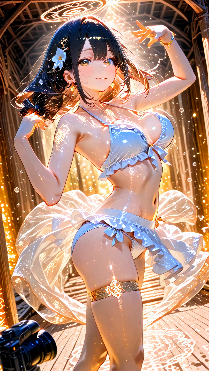 白いフリルビキニと海辺の立ち姿のメインビジュアル