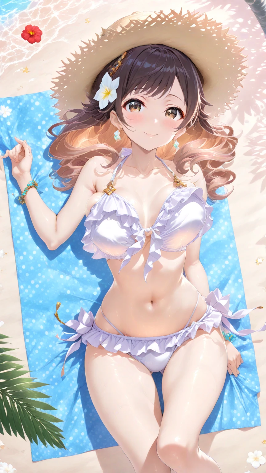 麦わら帽子と白水着の浜辺のメインビジュアル
