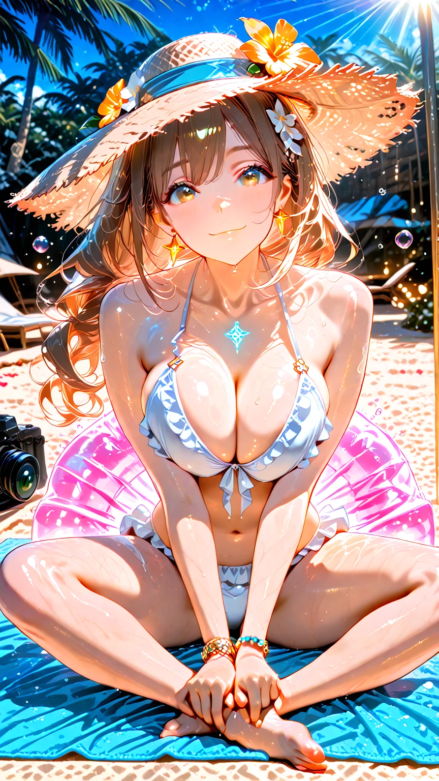 浮き輪とあぐら座りの微笑みのメインビジュアル