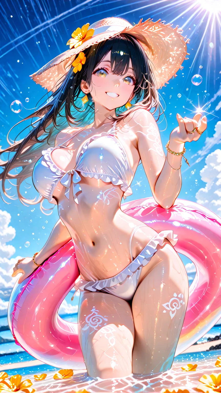 桃色浮き輪と波間の立ち姿のメインビジュアル