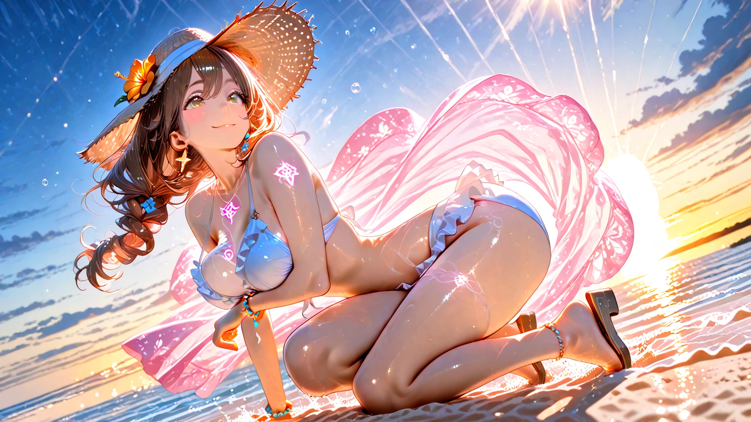 夕暮れの浜辺で膝立ちのメインビジュアル