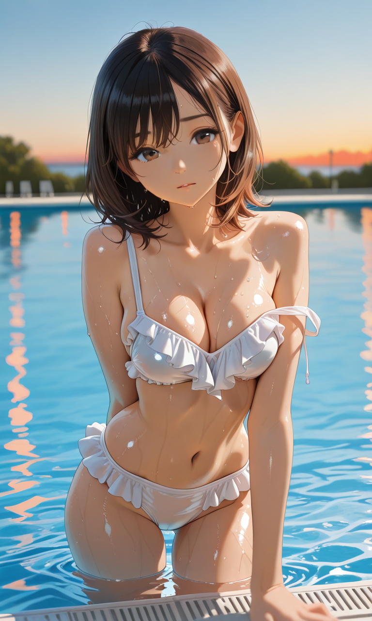 フリルビキニとプールサイドの佇みのメインビジュアル