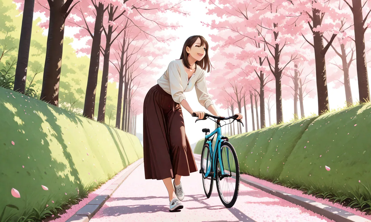 BREAKあり 桜並木と自転車 seed 1618782507